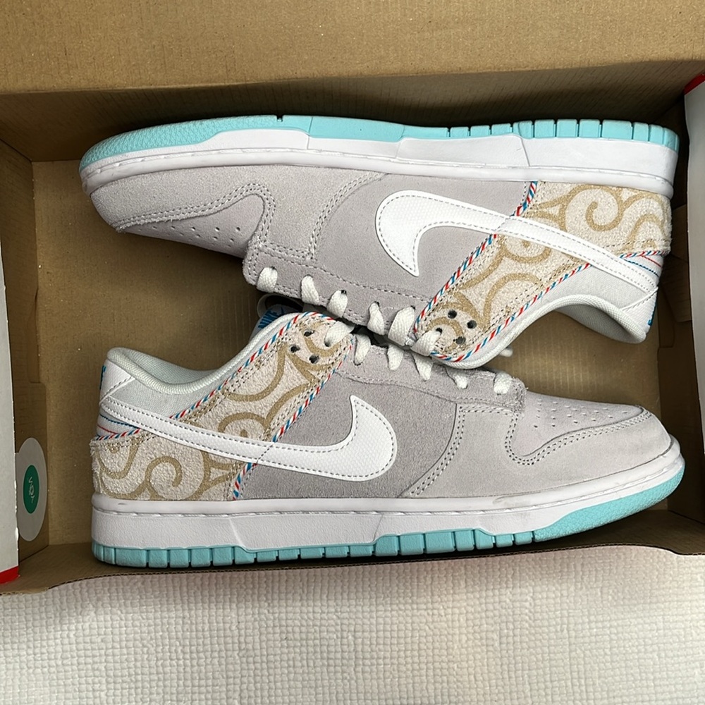 Nike Dunk Low Retro. 7.5 Men. Iris Whisper/White-Chile Red